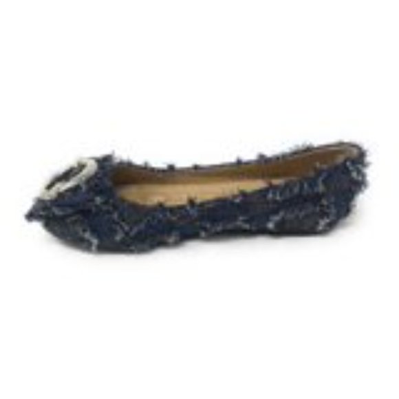 Victoria K Women's Slip-on Patched Denim With Ring Ornament Ballerina Flats - Picture 2 of 2